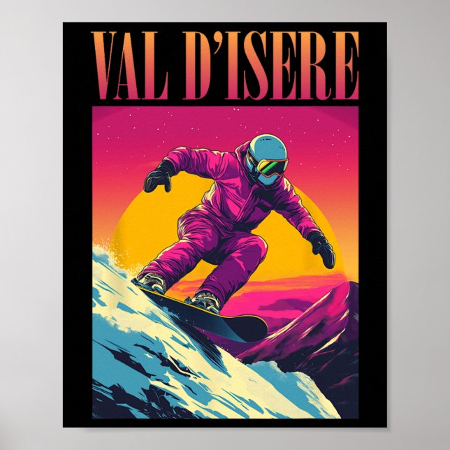 Póster Val D'isere France Retro Snowboard (Frente)
