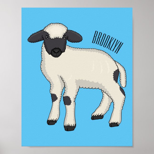 Póster Valais Blacknose ilustracion personalizado ovino (Frente)