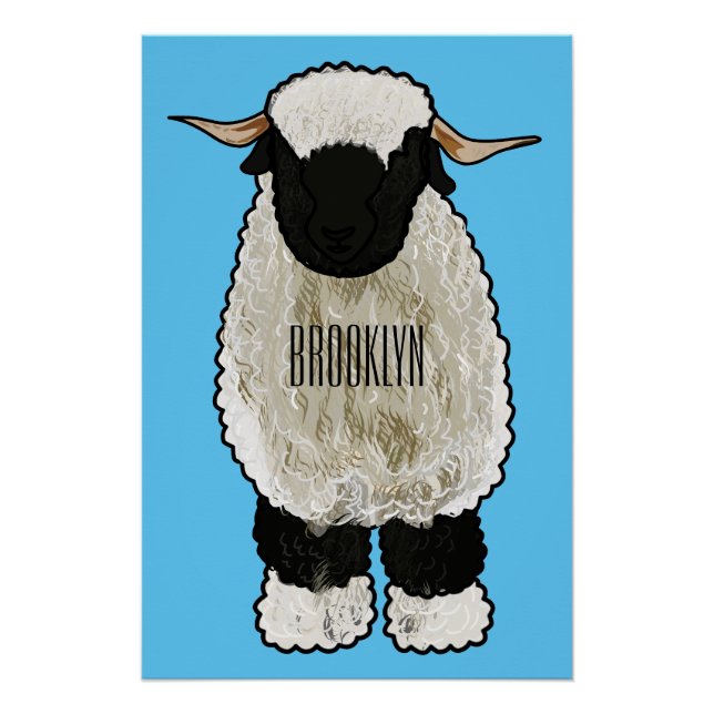Póster Valais Blacknose ilustracion personalizado ovino (Anverso)