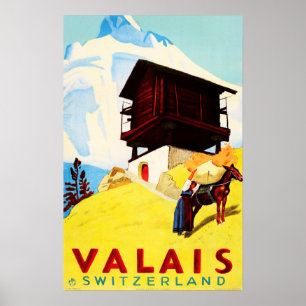 Póster VALAIS Suiza Resorts Alpine Turismo de Viajes