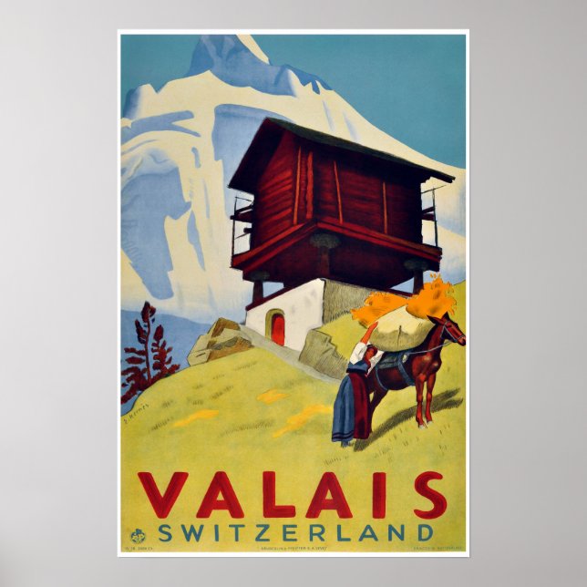 Póster Valais, Suiza, Suisse, Poster de esquí (Frente)