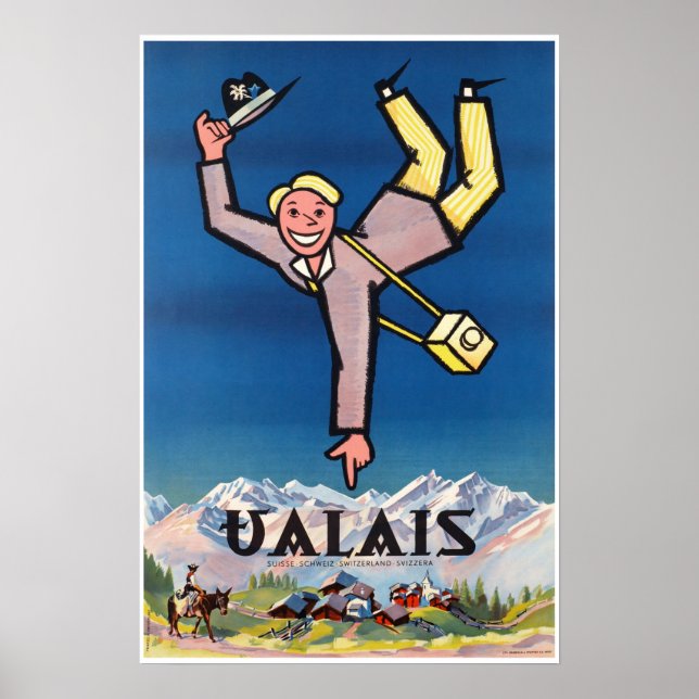Póster Valais, Suiza, Suisse, Poster de esquí (Frente)