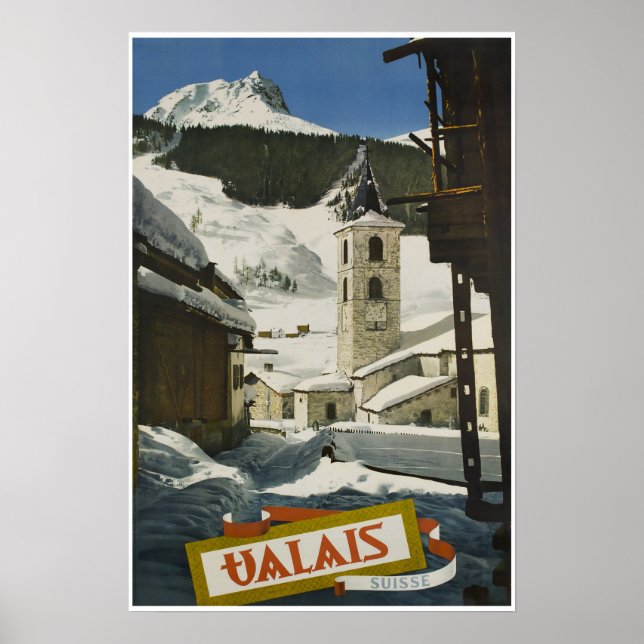 Póster Valais, Suiza, Suisse, Poster de esquí (Frente)