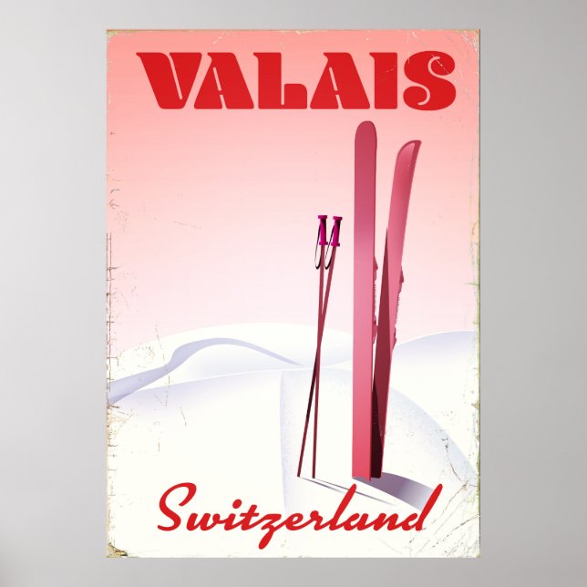 Póster valais Suiza vintage style ski poster (Frente)