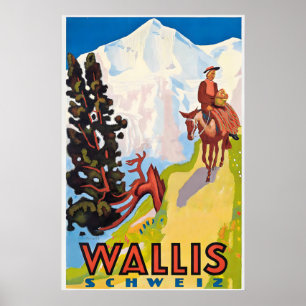 Póster Valais Wallis Zermatt Esquí Suiza Alpes Suizos