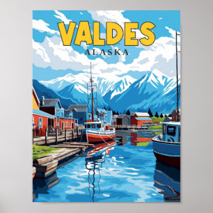 Póster Valdes Alaska ilustracion de viajes vintage de USA