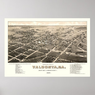 Póster Valdosta, mapa panorámico del GA - 1885