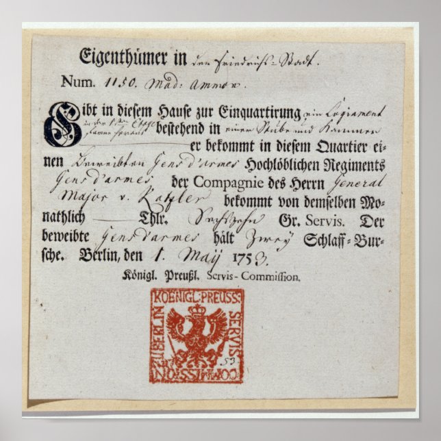 Póster vale de facturación, 1759 (Frente)