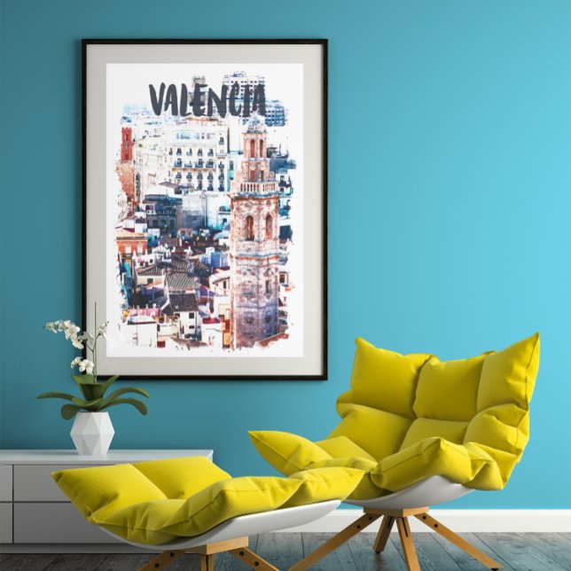Póster Valencia España Arquitectura Ciudad acuarela (Valencia Spain Architecture Poster)