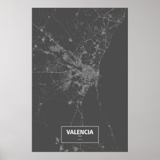 Póster Valencia, España (blanco sobre negro)