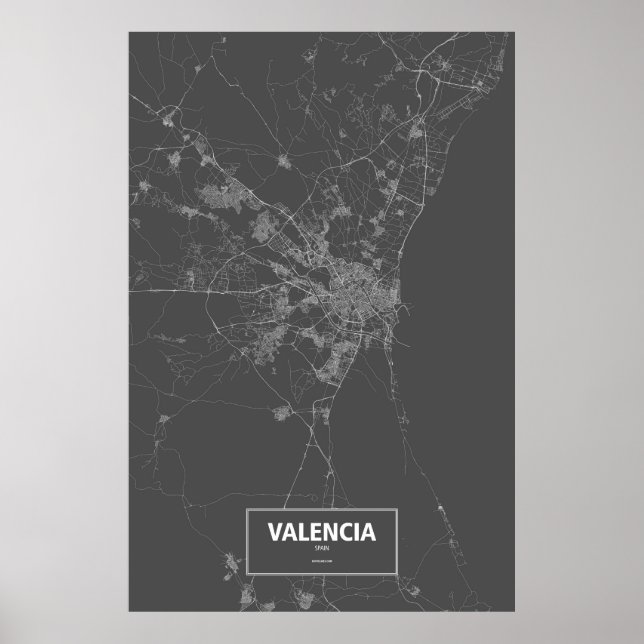 Póster Valencia, España (blanco sobre negro) (Frente)