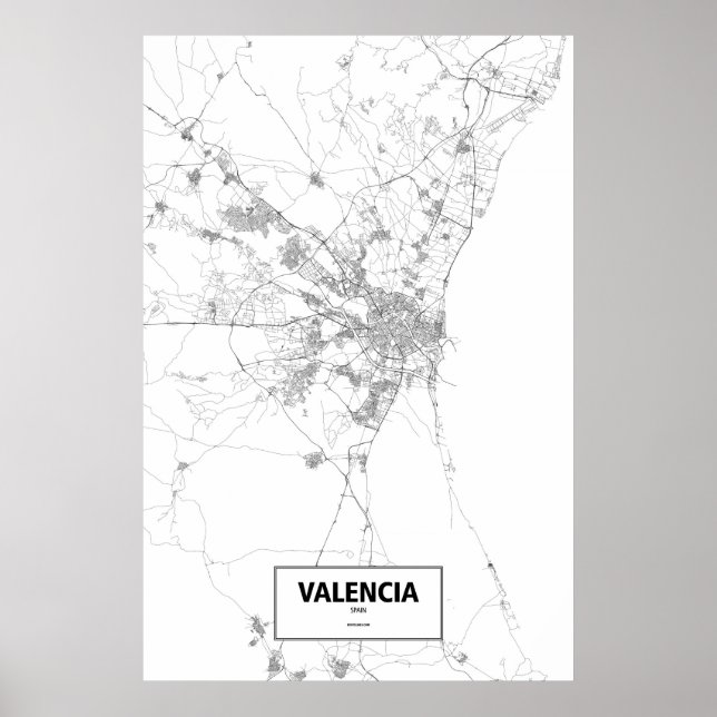 Póster Valencia, España (negro sobre blanco) (Frente)