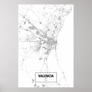 Póster Valencia, España (negro sobre blanco)