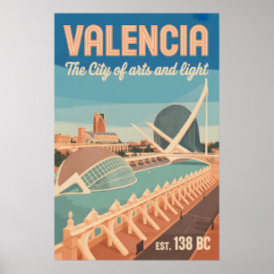 Póster Valencia España Retorno Silueta Urbana Viaje 