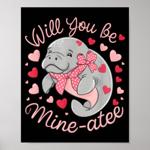 Póster Valentín Manatí Animalito Adorable Corazones ¿Quie
