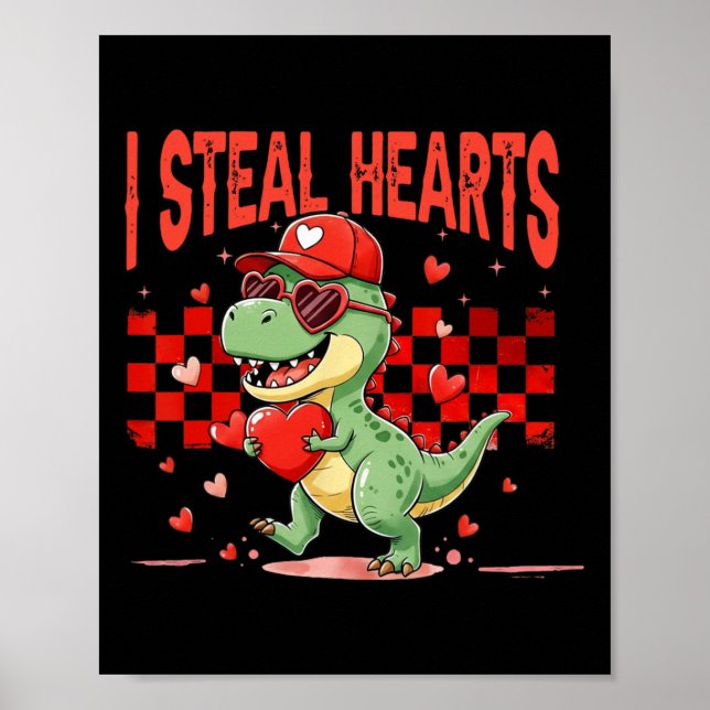 Póster Valentín Roba Corazones Niños Dinosaurio Agarrando (Frente)