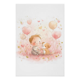Póster Valentine Baby & Puppy Nursery Art Print