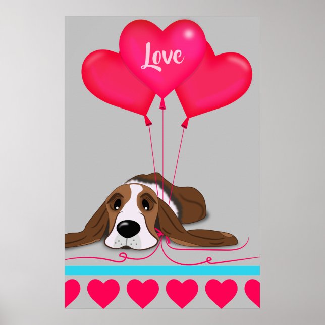 Póster Valentine Basset Hound (Frente)