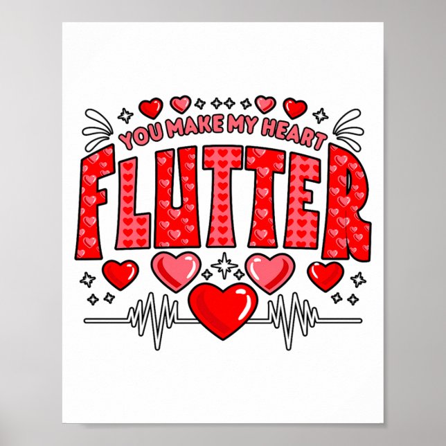 Póster Valentine Cardiac Nurse You Make My Heart Flutter  (Frente)