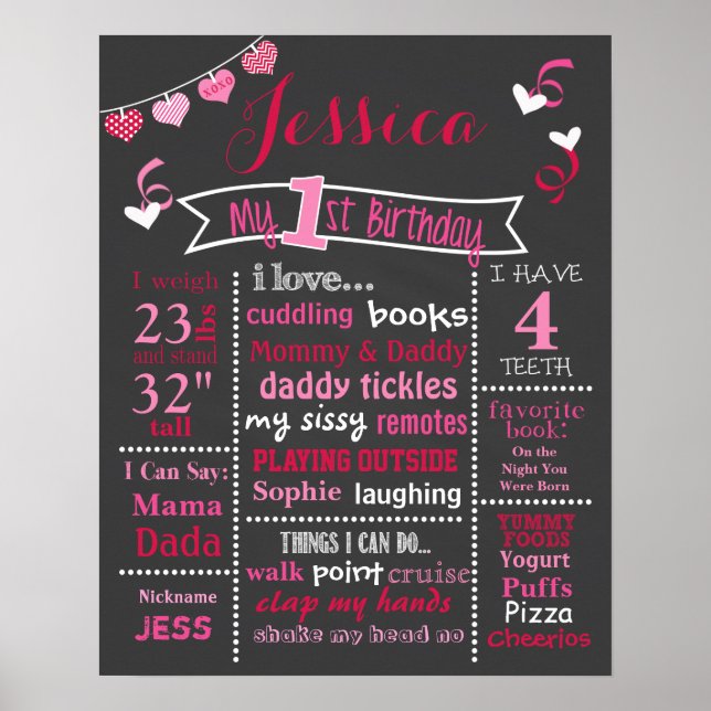 Póster Valentine Confetti Birthday Chalkboard (Frente)