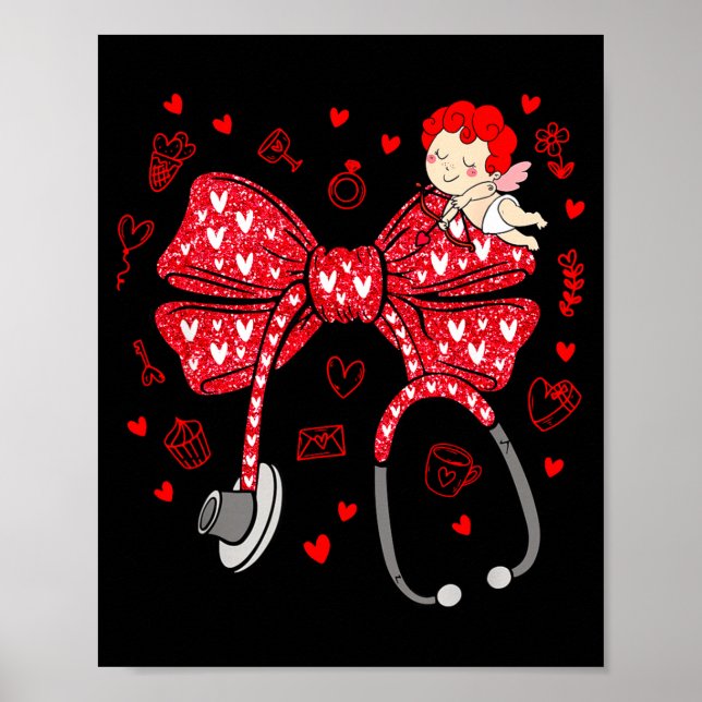 Póster Valentine Coquette Bow Nurse Stethoscope Nursing D (Frente)