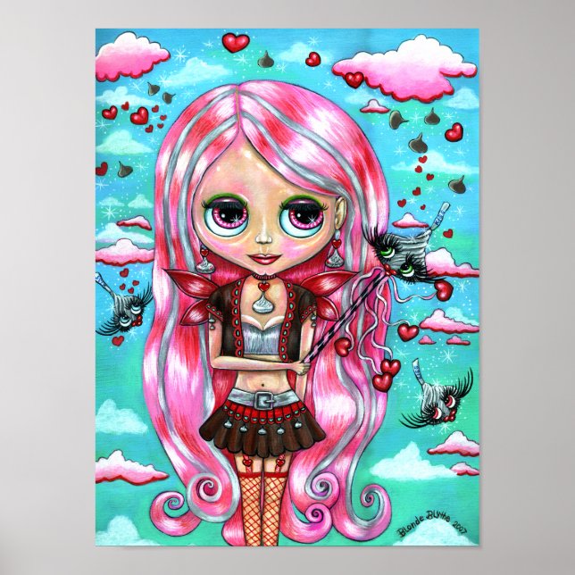 Póster Valentine Fairy Pink Hair Chocolate Kiss Big Eye (Frente)
