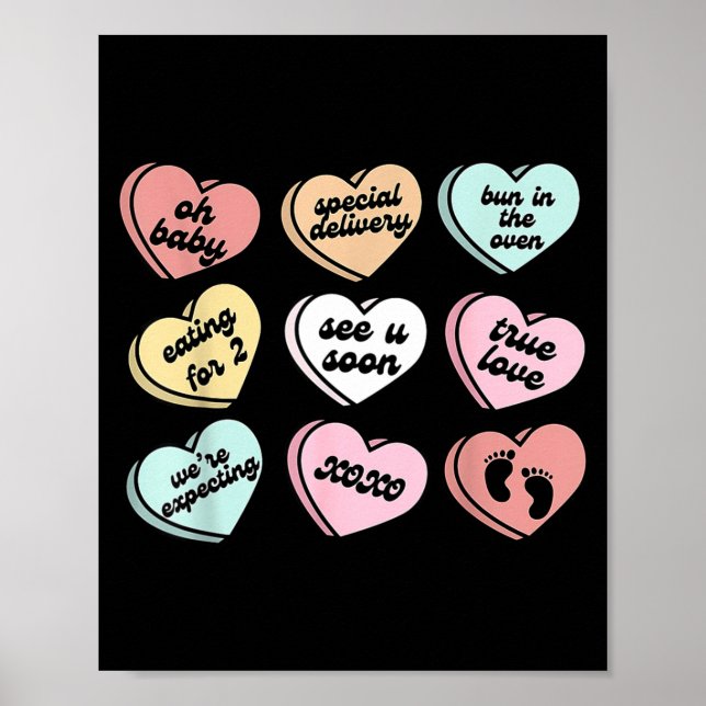 Póster Valentine Hearts Candy Pregnancy Announcement Baby (Frente)
