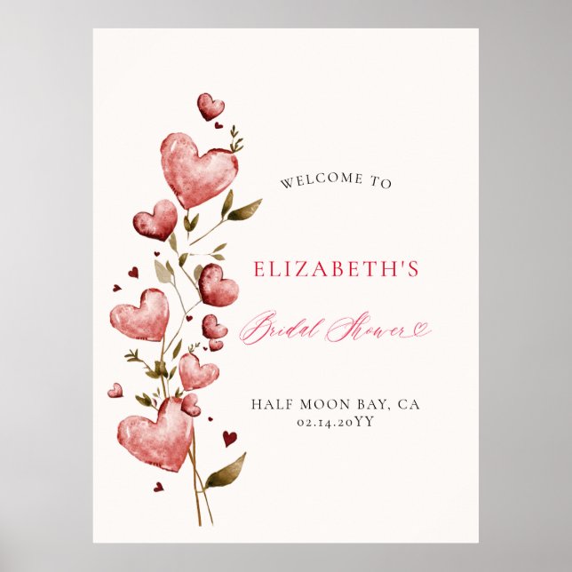 Póster Valentine Hearts Vine Whimsy Bridal Shower Welcome (Frente)