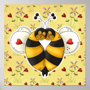 Póster Valentine Hugging Bees in Love
