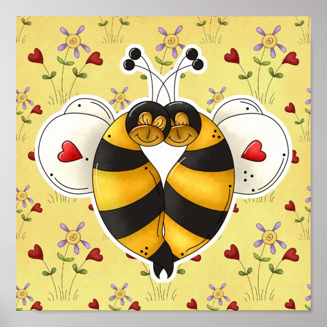 Póster Valentine Hugging Bees in Love (Frente)
