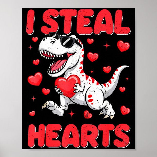 Póster Valentine I Steal Hearts Trex Dino Toddler Kids Ba (Frente)