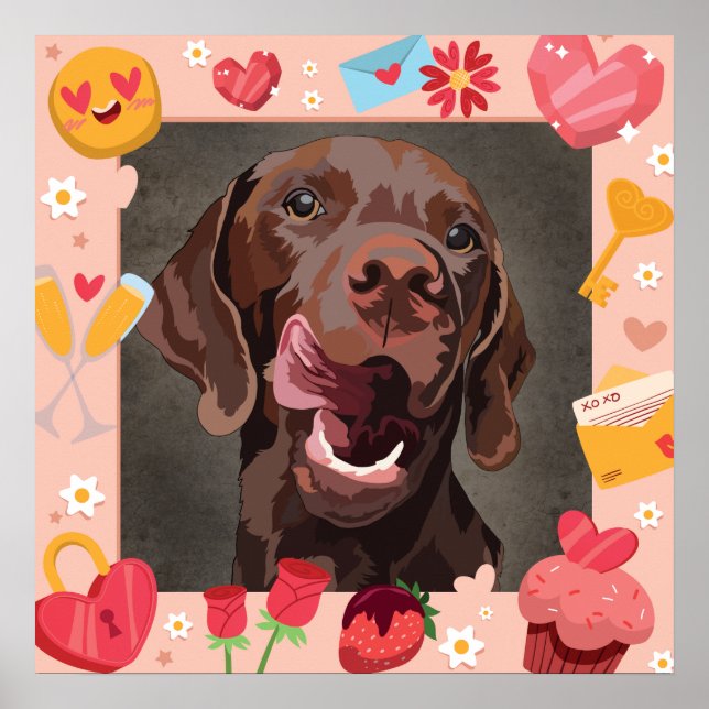 Póster Valentine Labrador portrait hand painted frame (Frente)
