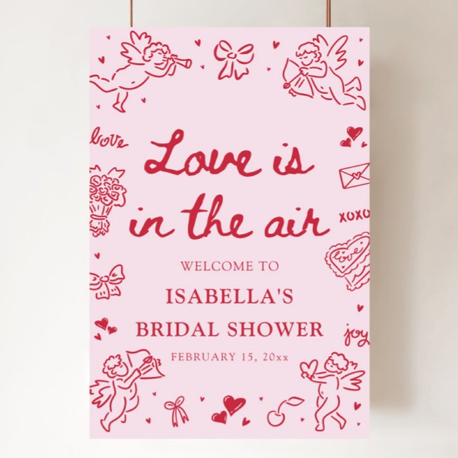 Póster Valentine Love is in the Air Bridal Shower Welcome (Valentine Love is in the Air Bridal Shower Welcome Sign)