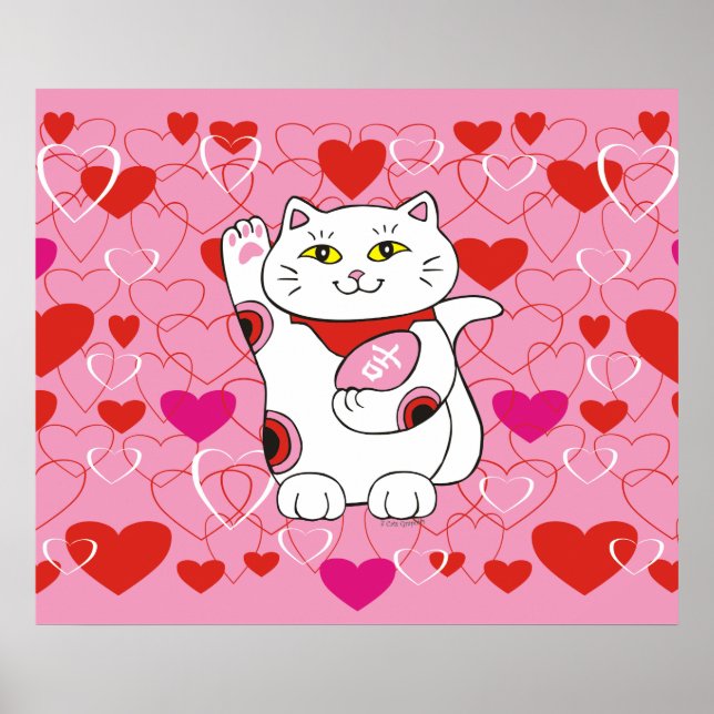 Póster Valentine Maneki Neko Lucky Cat (Frente)