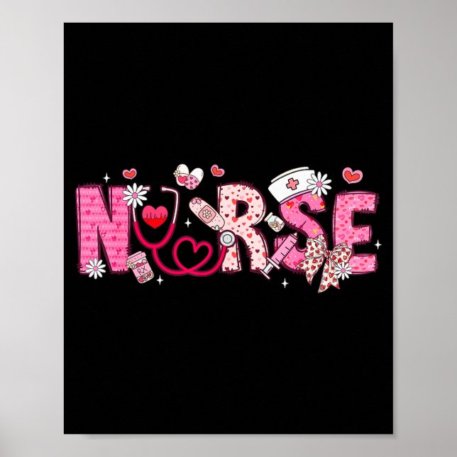 Póster Valentine Nicu Icu Er Rn Nurse Scrub Top Women Gir (Frente)