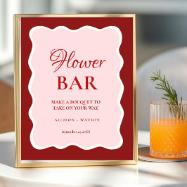Póster Valentine Pink Heart bridal shower flower bar Sign