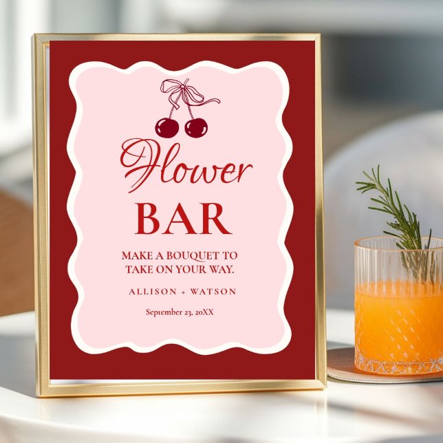 Póster Valentine Pink Heart bridal shower flower bar Sign (Subido por el creador)