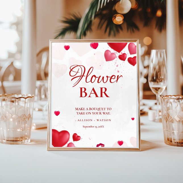Póster Valentine Pink Heart bridal shower flower bar Sign (Subido por el creador)