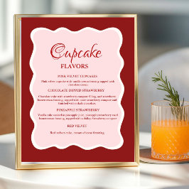 Póster Valentine Red and pink Cupcake flavors sign