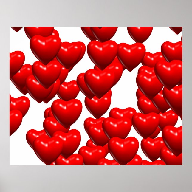 Póster Valentine Red Hearts Random Bunch Glossy (Frente)