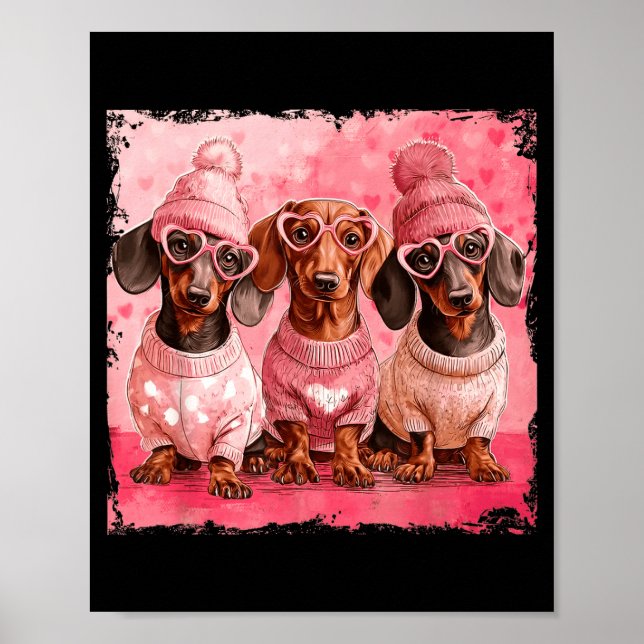 Póster Valentine’s Day Dog Cute Dachshund Dogs For Dog Mo (Frente)