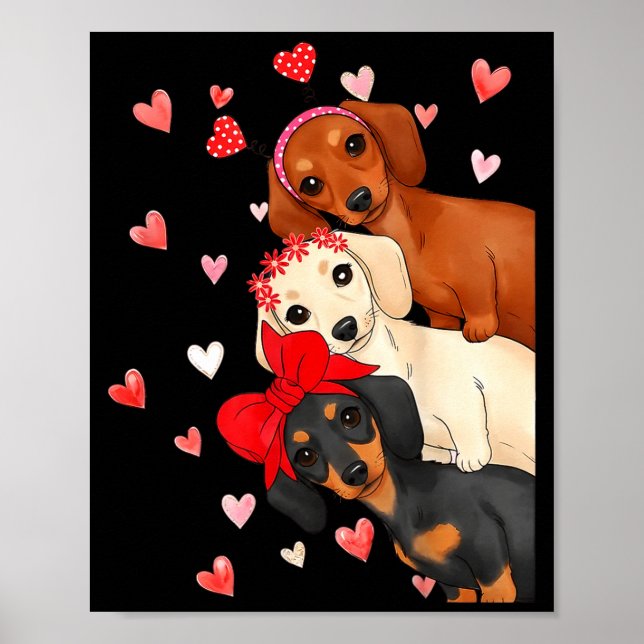 Póster Valentine’s Day Dog Cute Dachshund Dogs For Dog Mo (Frente)