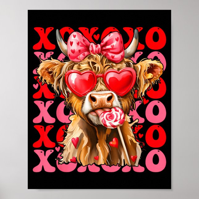 Póster Valentine Xoxo Highland Cow Cute Coquette Bow West (Frente)
