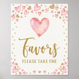 Póster Valentines Birthday Favor Pink Gold Hearts Shower