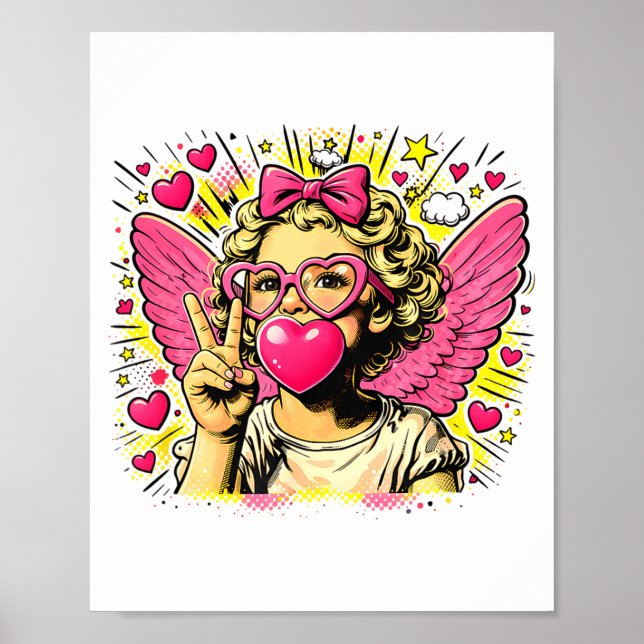 Póster Valentines Cute Cupid Heart Angel Love Holiday Com (Frente)