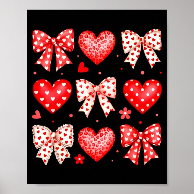 Póster Valentines Day Coquette Bow Hearts Leopard Women G (Frente)