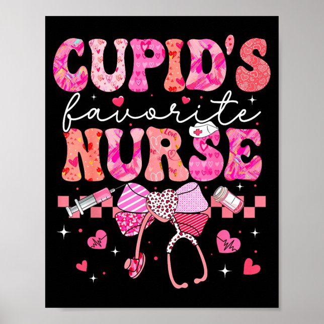 Póster Valentines Day Cud’s Favorite Nurse Heart Girl Wom (Frente)