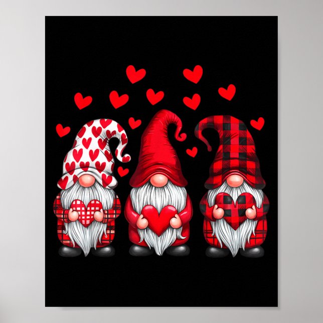 Póster Valentines Day Gnomes Cute Red Hearts Love Gnome W (Frente)