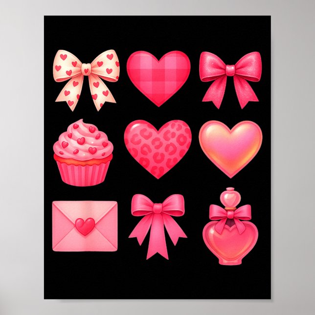Póster Valentines Day Hearts Leopard Coquette Bow Party W (Frente)