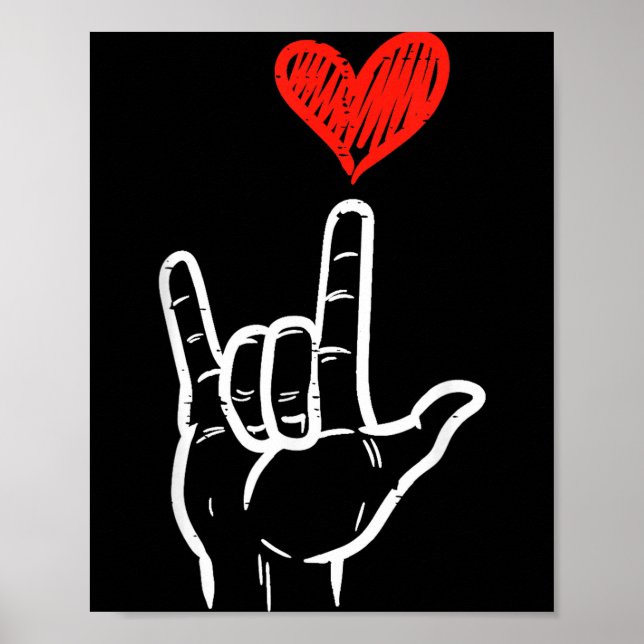 Póster Valentines Day I Love You Hand Sign Asl Heart Wome (Frente)
